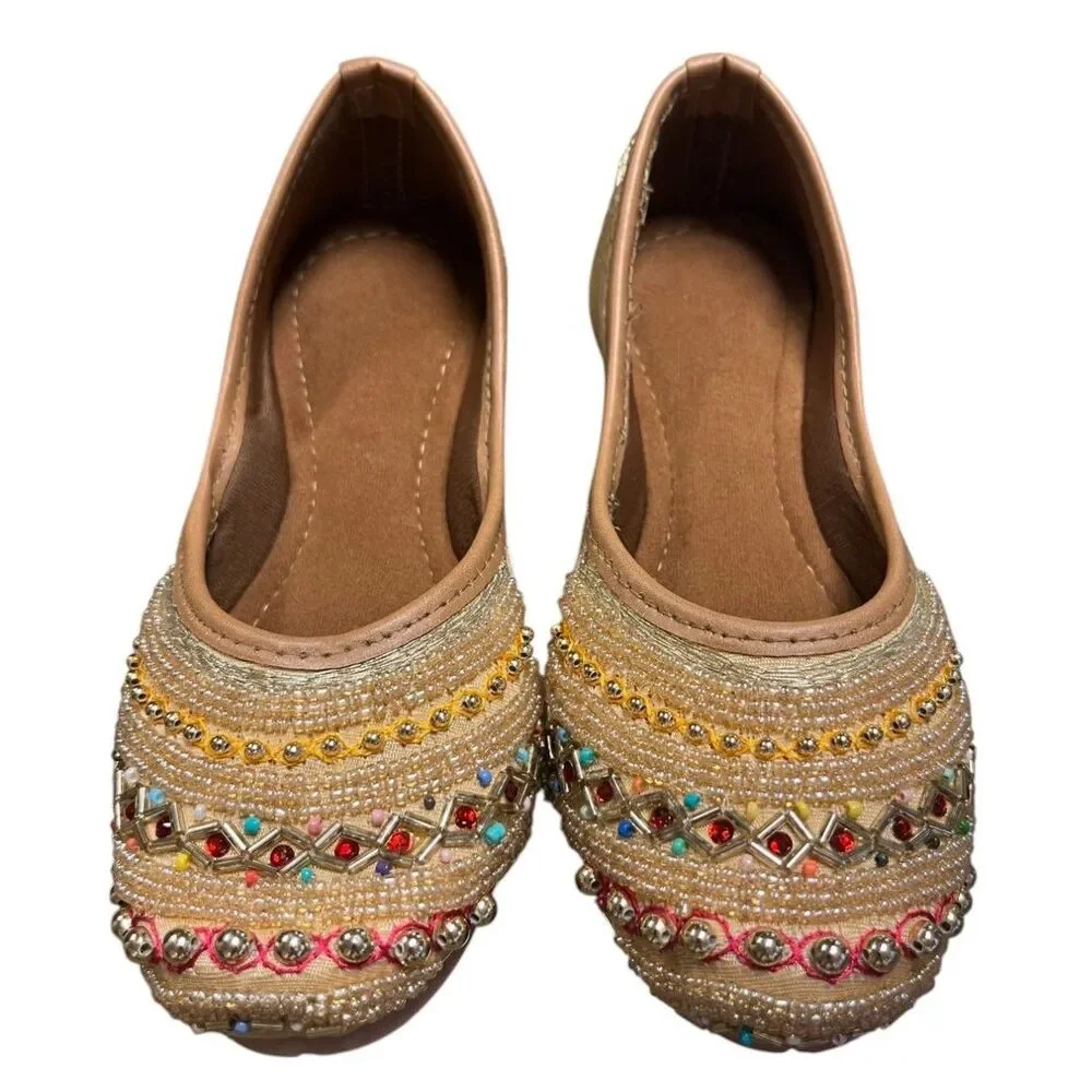Unbranded Punjabi Jutti for Girls - Indian Shoes - Ethnic Gold Jutti Sz 3